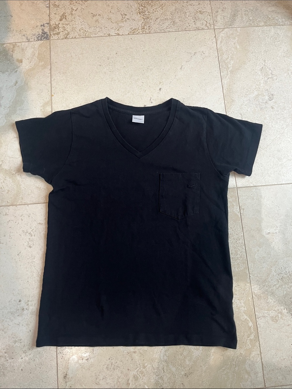 Moussy Black V-Neck Short Sleeve Pocket Tee
